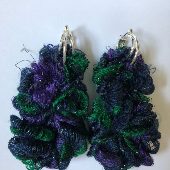 Handmade Upcycled Green Purple Statement Earrings - Picture 2 of 5